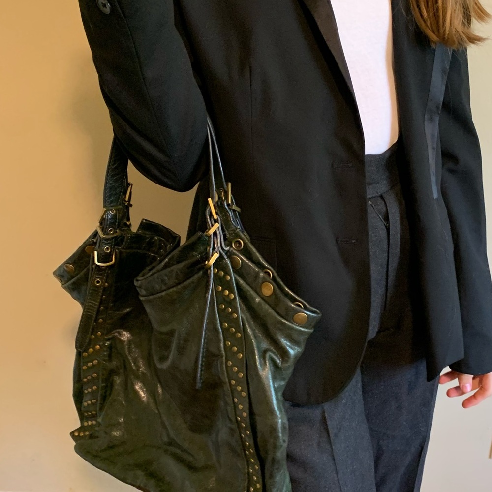 Kooba Studded Leather Shoulder Bag Dark Green